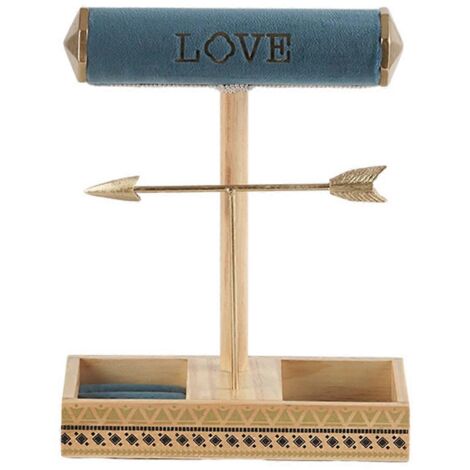 Présentoir à bijoux en bois massif, support amovible pour bagues, bleu (1/5)