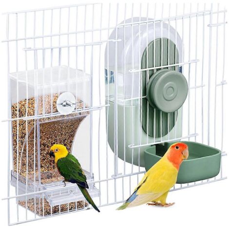 Mangeoire et abreuvoir automatiques pour oiseaux, sans dégâts - Vert et transparent (1/5)