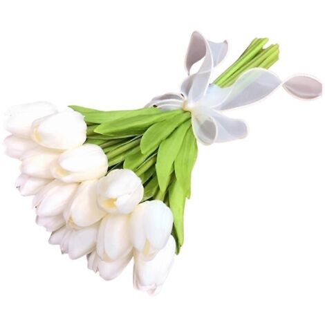 Fleurs de tulipes artificielles, bouquet, 15 fleurs de tulipes artificielles A-Blanc- (1/5)
