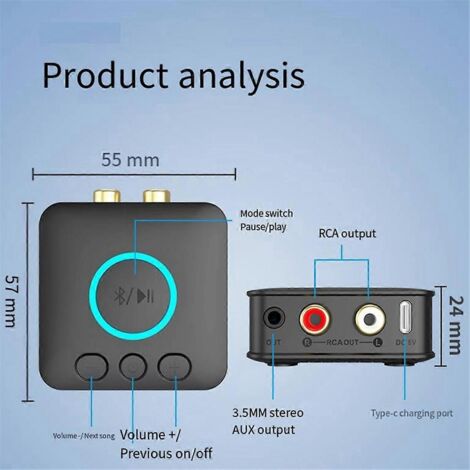 Récepteur Bluetooth 5.1 Qualcomm vers Aux/RCA pour ancien lecteur audio-amplificateur (1/5)