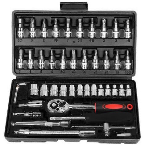 Kit d'outils de réparation automobile 46 pièces, jeu de douilles, noir. (1/5)