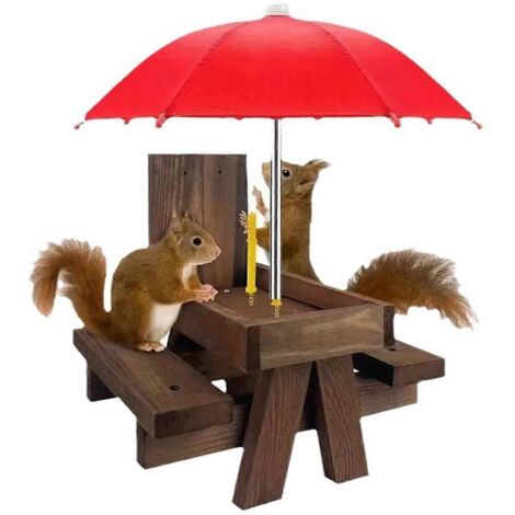 Mangeoire en bois pour écureuils, table et banc pour oiseaux de compagnie - (1/5)