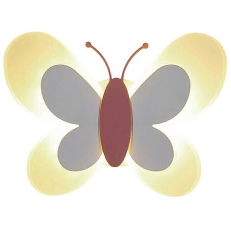 Lampe murale papillon moderne pour chambre d'enfant, ailes blanches et roses (1/5)