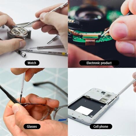 Ensemble de 8 mini tournevis de précision pour montres avec deux pinces à épiler supplémentaires -- (1/5)