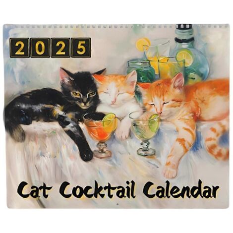 Calendrier 2025 des cocktails pour chats - Calendrier mural 2025 des heures de miaulement (1/5)