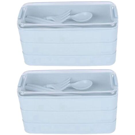 Boîte à lunch d'extérieur compatible micro-ondes avec fourchette et cuillère bleue -- (1/5)