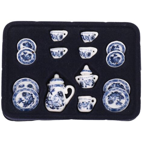 Service à thé miniature en céramique bleue pour maison de poupée, échelle 1/12 (1/5)