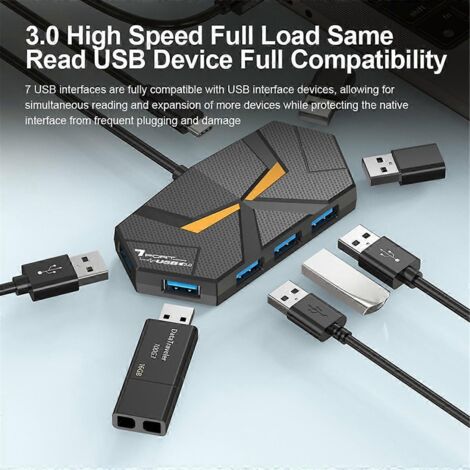 Hub USB 3.0 à 7 ports, station d'accueil USB, adaptateur répartiteur USB (1/5)