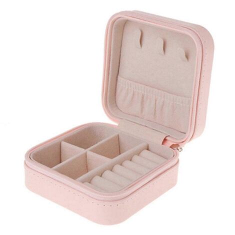 Boîte à bijoux portable, organisateur de voyage, rangement pour bijoux, rose (1/5)