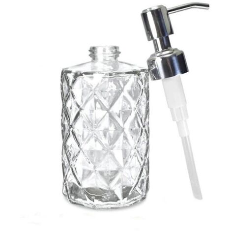 Distributeur de savon en verre gaufré à motif diamant avec pompe en acier inoxydable 304 (1/5)