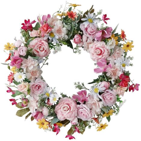 Couronne artificielle de marguerites et de lavande, couronne de fleurs sauvages d'été en soie-- (1/5)