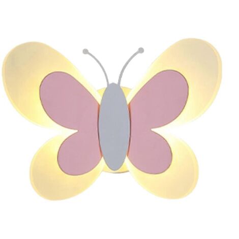 Lampe murale papillon moderne pour chambre d'enfant, ailes roses et blanches (1/5)