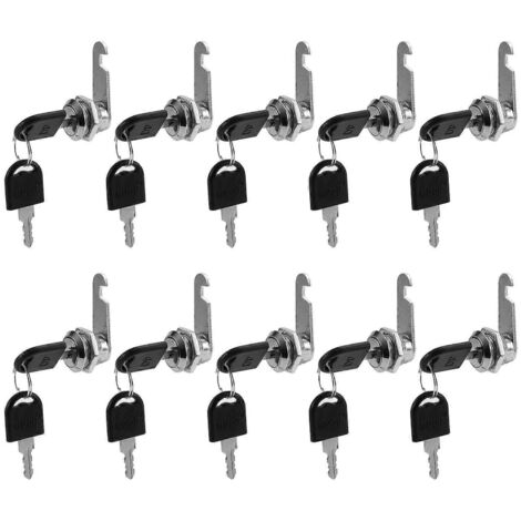 Lot de 10 serrures de sécurité à cylindre métallique pour armoires et casiers, avec clés.