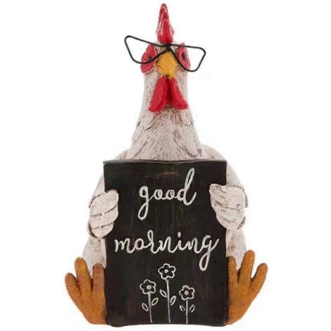 Coq drôle et poule, bonjour, décoration de bureau en résine B-- (1/5)
