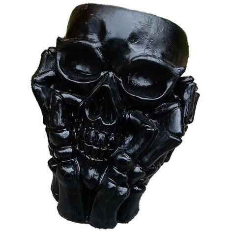 Pot de fleurs en résine en forme de crâne, pot de fleurs unique, vase squelette noir (1/5)