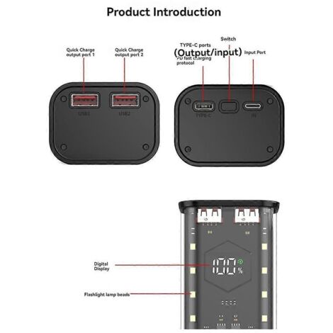 Boîtier de batterie externe DIY 21700 avec écran LED - Coque de rangement pour batterie B-- (1/5)