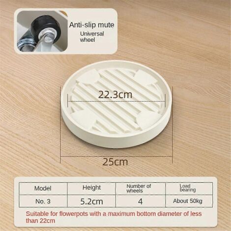 Plateau rond mobile pour pots de fleurs avec roue A-- (1/5)