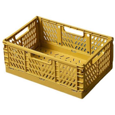 Boîte de rangement pliable, panier utilitaire, contenant cosmétique de bureau jaune-- (1/5)