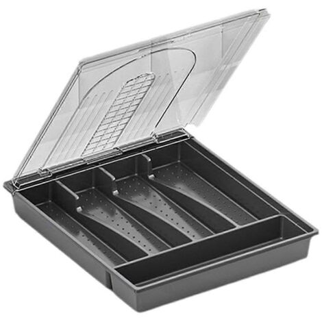 Organiseur avec couvercle, boîte de rangement en plastique pour couverts et ustensiles de cuisine, A-- (1/5)