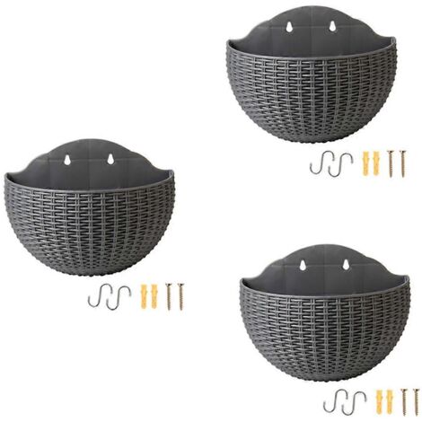 Pots de fleurs gris. Pots de fleurs muraux avec crochets de drainage. (1/5)