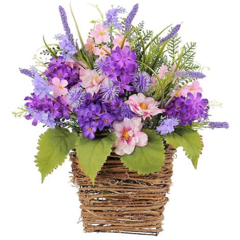 Couronne de porte en panier d'hortensias, panier suspendu de fleurs sauvages (1/5)