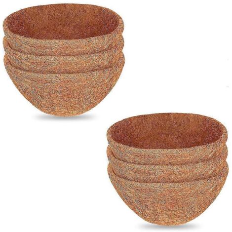Lot de 6 doublures en noix de coco naturelle de 25 cm pour paniers suspendus à fleurs. (1/5)