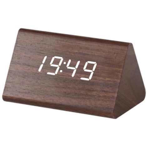 Horloge en bois multifonctionnelle avec réveil électronique LED, C-- (1/5)