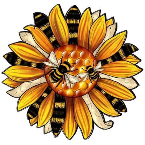 Panneau en bois avec abeille et tournesol - Décoration de porche - Panneau en bois (1/5)