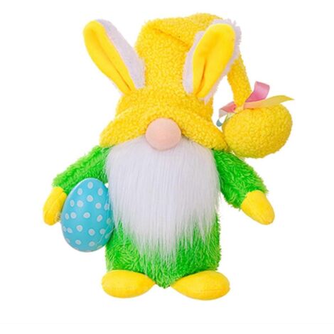 Cadeau de Pâques mignon : Gnome, lampe lumineuse LED en forme de gnome avec chapeau, jaune. (1/5)