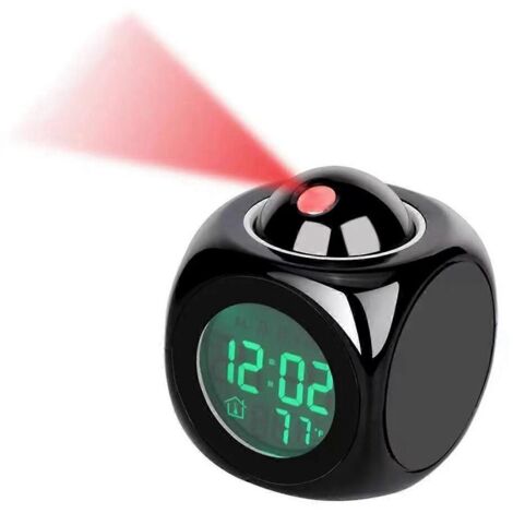 Réveil à projection avec affichage au plafond et fonction snooze, horloge de bureau ou de table noire-- (1/5)