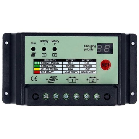Contrôleur de charge solaire à double batterie PWM 12V 24V (10A)-- (1/5)