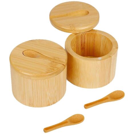 Lot de 2 boîtes de rangement pour épices et sel en bambou avec fermeture magnétique. (1/5)