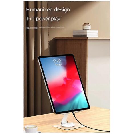 Support de tablette pliable et réglable pour bureau, en acrylique transparent blanc. (1/5)