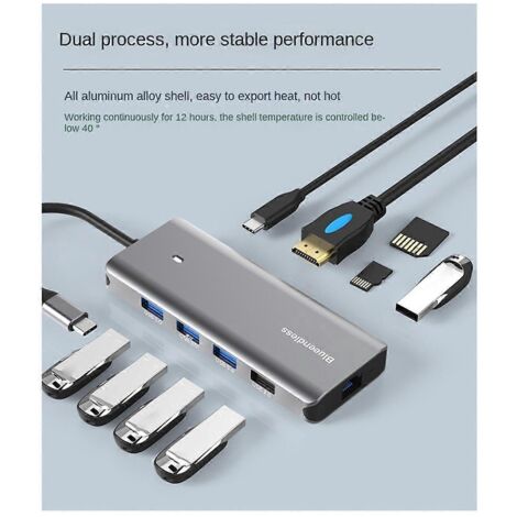 Hub USB C en aluminium vers 10 en 1 (1/5)