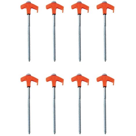 Piquets de tente, piquets de camping, pointes de tente en métal fileté (8 pièces) orange-- (1/5)