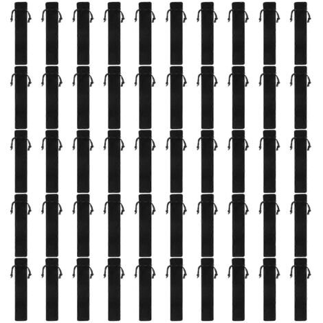 Lot de 50 pochettes à stylos en velours noir, étuis individuels pour stylos.