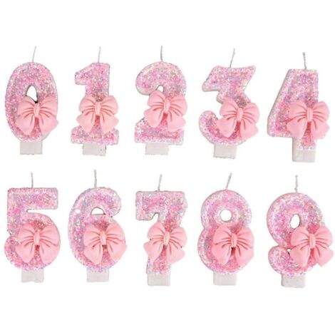 Bougies décoratives pour gâteau en forme de chiffre, joli nœud rose, anniversaire de petite fille --- (1/5)