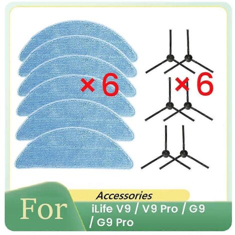 Lot de 12 brosses latérales et chiffons pour aspirateur robot ILife V9 / V9 Pro (1/5)