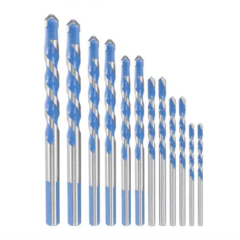 Jeu de 12 forets à maçonnerie de 3 mm à 12 mm, pointes hélicoïdales en carbure (1/5)