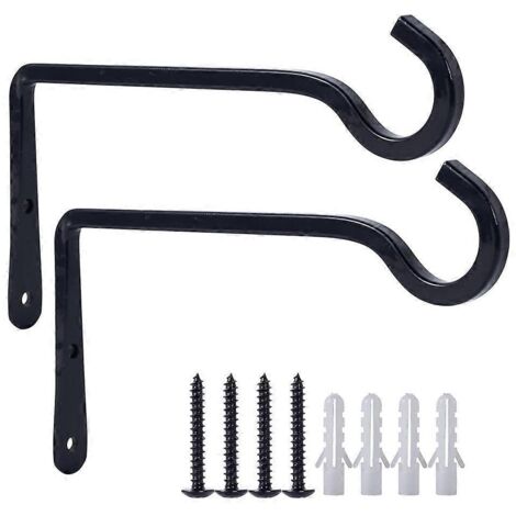 Lot de 2 crochets de suspension, support pour plantes d'extérieur en métal noir de 20 cm (8 pouces) (1/5)