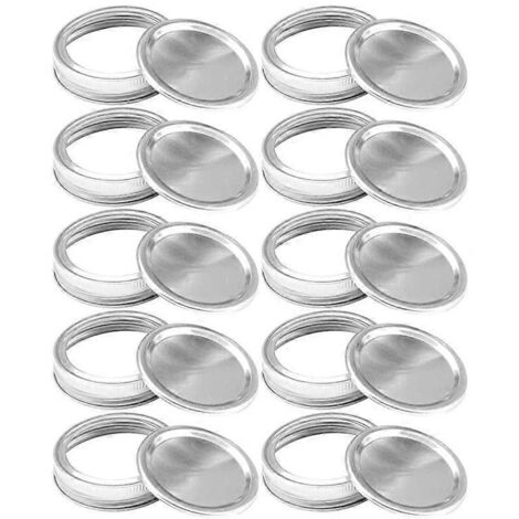 Lot de 10 couvercles pour bocaux Mason à large ouverture, argentés, 86 mm (1/5)
