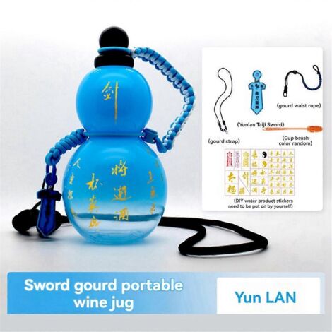 Bouteille d'eau style calebasse d'inspiration rétro chinoise 800 ml bleu dégradé -- (1/5)