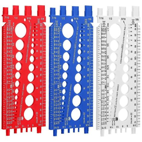 3 jauges de filetage pour écrous et boulons, outil de mesure métrique et standard en plastique -- (1/5)