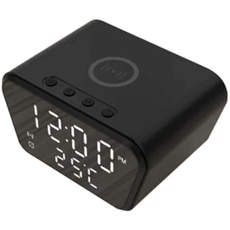 Réveil 15W Chargeur sans fil intelligent Horloge numérique LED Noir-- (1/5)