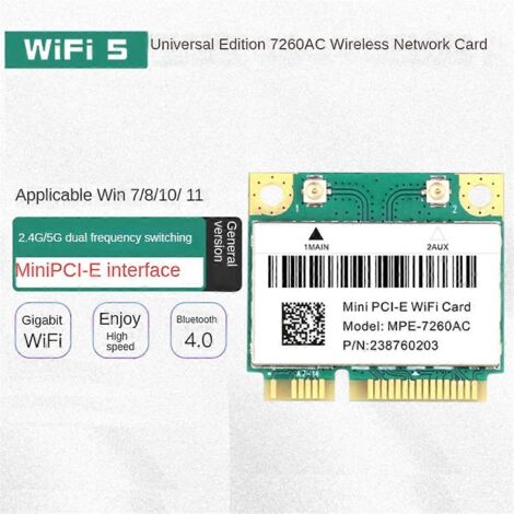 Carte WiFi Mini PCI-E 1200 Mbps -7260AC pour ordinateur portable Win 10/11-- (1/5)
