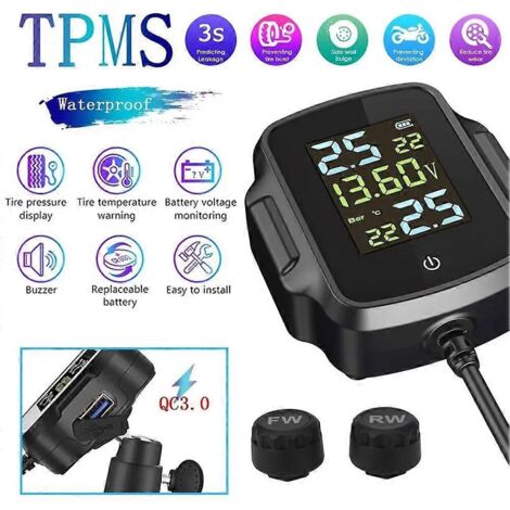 Kit d'alarme de pneu intelligent TPMS pour moto avec 2 capteurs externes -- (1/5)