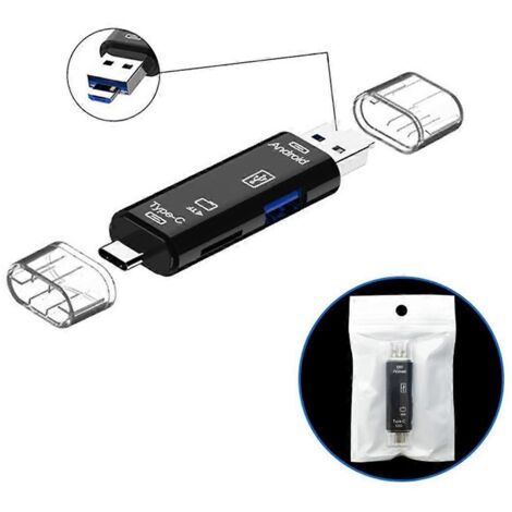 Lecteur de cartes 3 en 1 avec fonction OTG, compatible USB 2.0/Type C, noir (1/5)