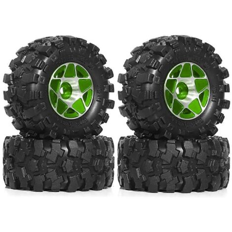 Ensemble de jantes et pneus Beadlock en métal pour voiture RC Crawler 1/18 et 1/24, vert (1/5)