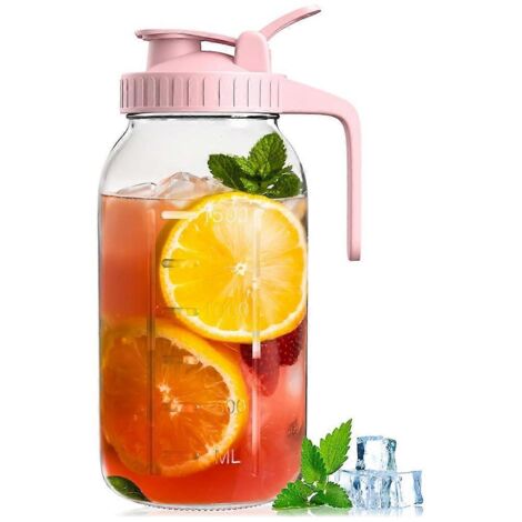 Pichet Mason en verre de 1,9 L avec couvercle, carafe à eau hermétique en verre de 2 L -- (1/5)