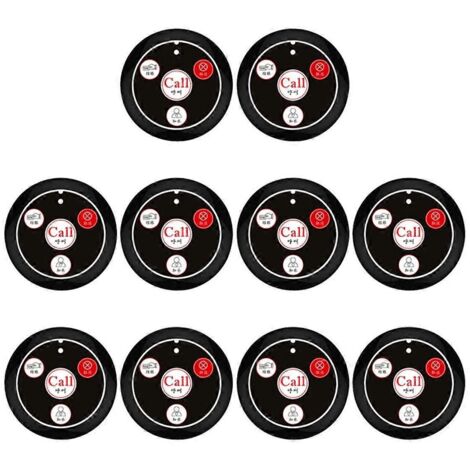 Système d'appel serveur sans fil à bouton-poussoir (10 pièces) - Noir (1/5)